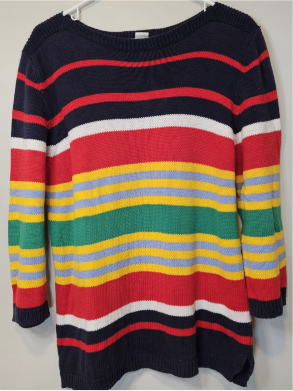 KIKIT Womens XL Rainbow Striped Cotton Sweater Colorblock Retro Knit Pullover